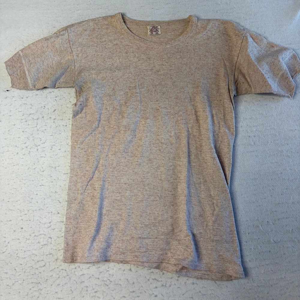 Penmans T-Shirt Mens 36 Tan True Vintage Knit Made Canada Short Sleeve Crewneck
